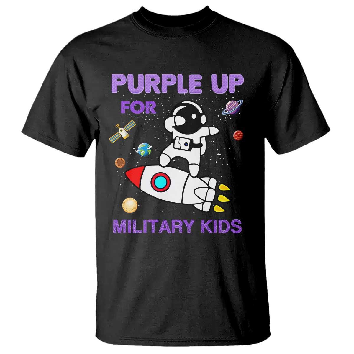 Purple Up For Military Kids T Shirt Military Child Month Astronaut Outer Space