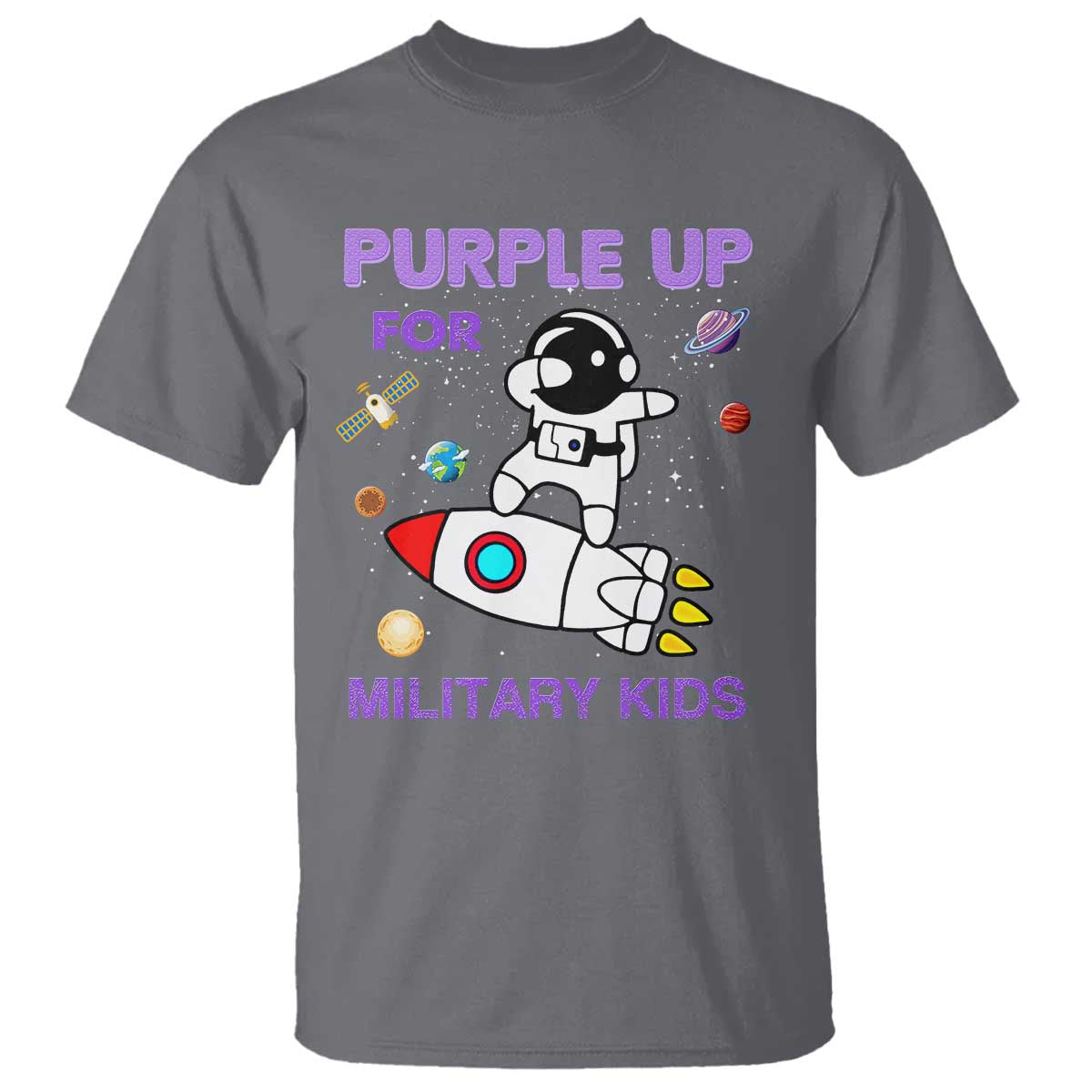 Purple Up For Military Kids T Shirt Military Child Month Astronaut Outer Space