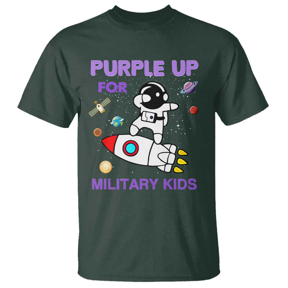 Purple Up For Military Kids T Shirt Military Child Month Astronaut Outer Space