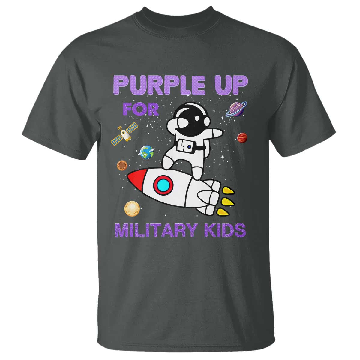 Purple Up For Military Kids T Shirt Military Child Month Astronaut Outer Space