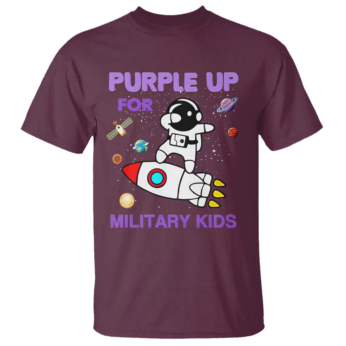 Purple Up For Military Kids T Shirt Military Child Month Astronaut Outer Space