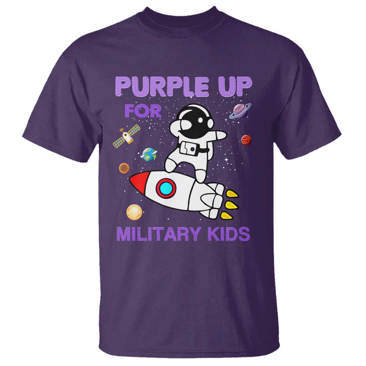 Purple Up For Military Kids T Shirt Military Child Month Astronaut Outer Space