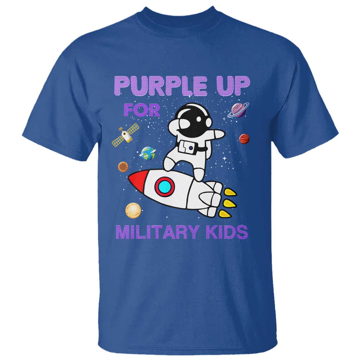 Purple Up For Military Kids T Shirt Military Child Month Astronaut Outer Space