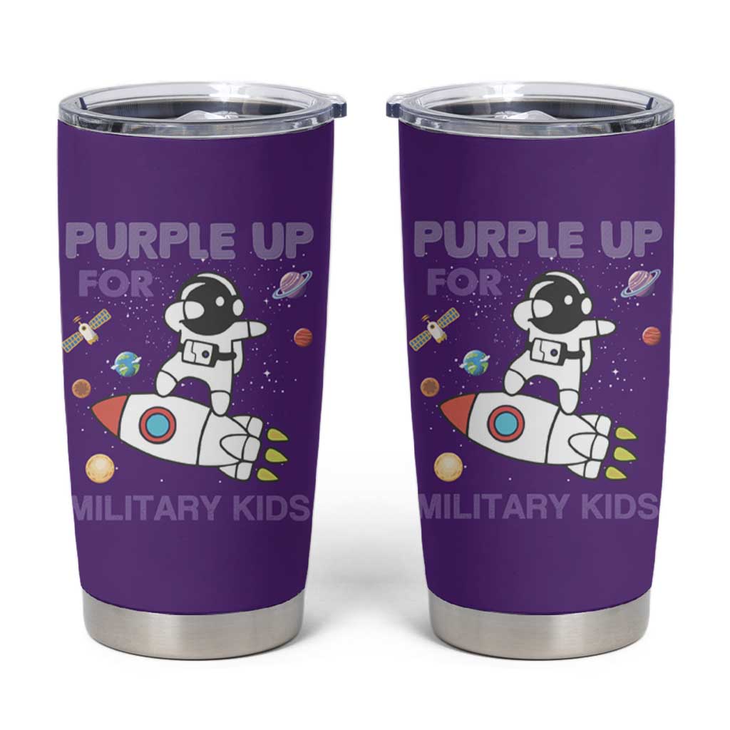 Purple Up For Military Kids Tumbler Cup Military Child Month Astronaut Outer Space