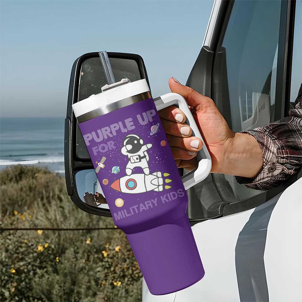 Purple Up For Military Kids Tumbler With Handle Military Child Month Astronaut Outer Space