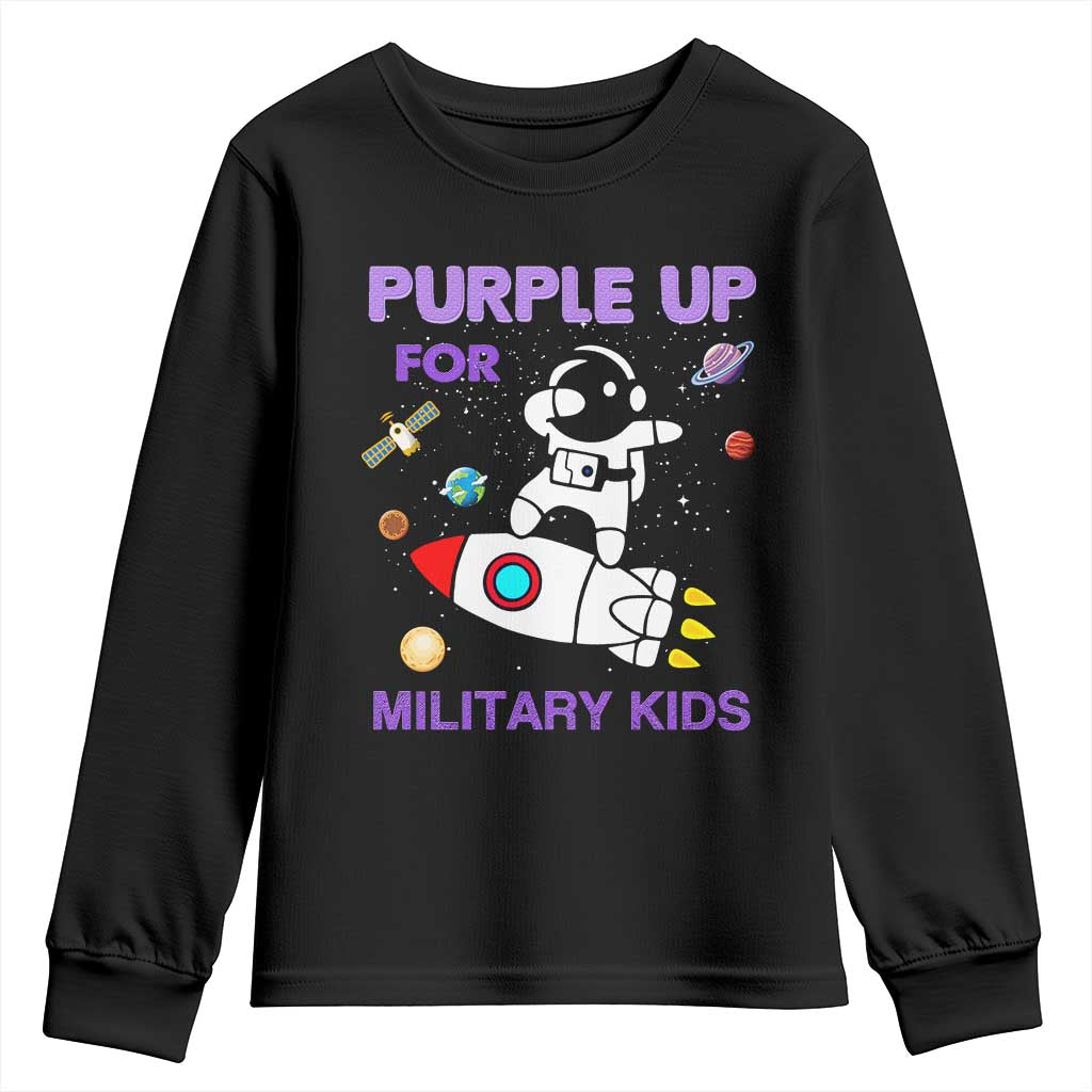 Purple Up For Military Kids Youth Sweatshirt Military Child Month Astronaut Outer Space