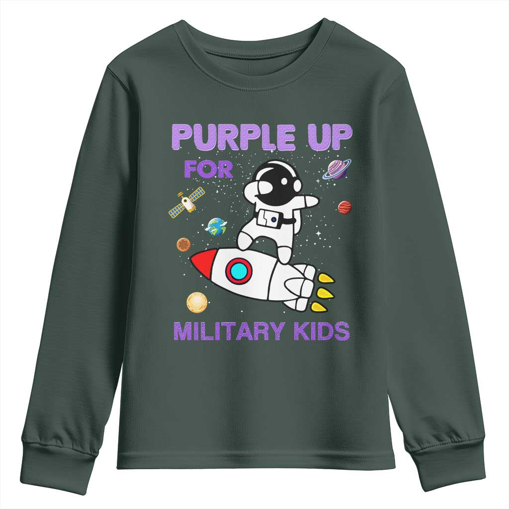 Purple Up For Military Kids Youth Sweatshirt Military Child Month Astronaut Outer Space