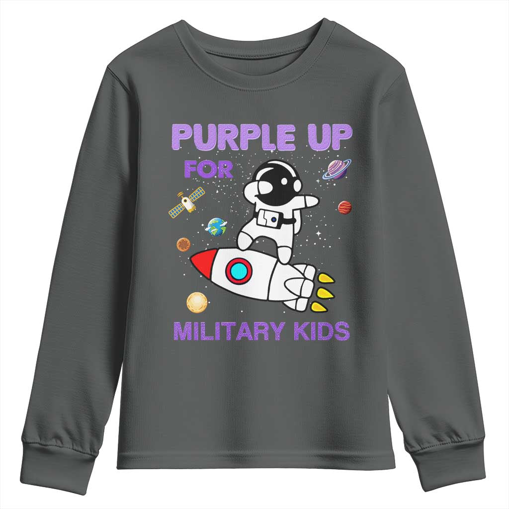 Purple Up For Military Kids Youth Sweatshirt Military Child Month Astronaut Outer Space