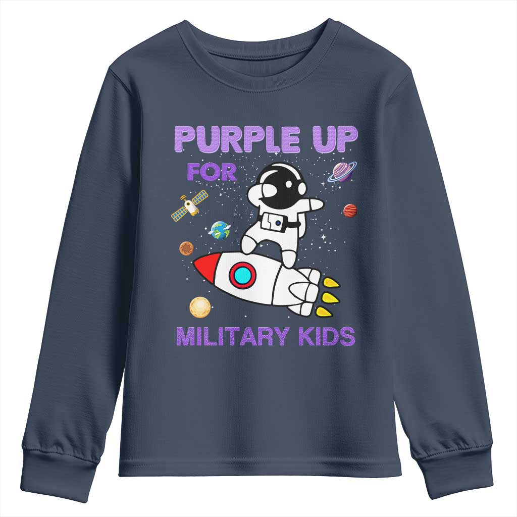 Purple Up For Military Kids Youth Sweatshirt Military Child Month Astronaut Outer Space