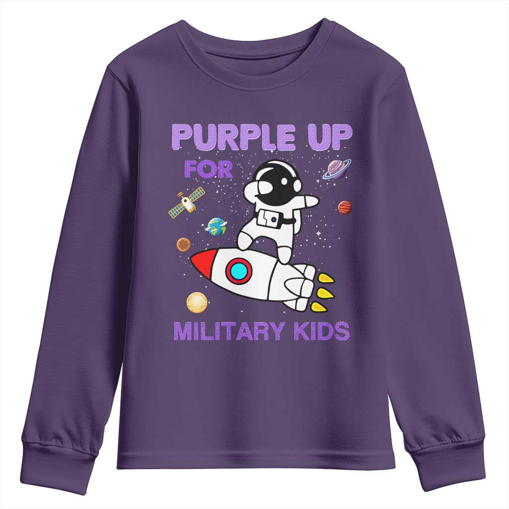 Purple Up For Military Kids Youth Sweatshirt Military Child Month Astronaut Outer Space