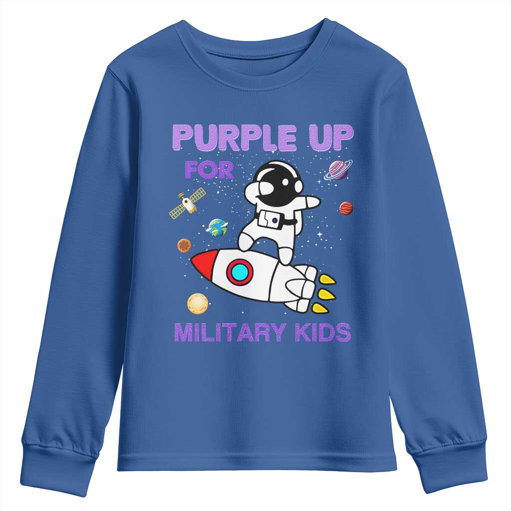 Purple Up For Military Kids Youth Sweatshirt Military Child Month Astronaut Outer Space