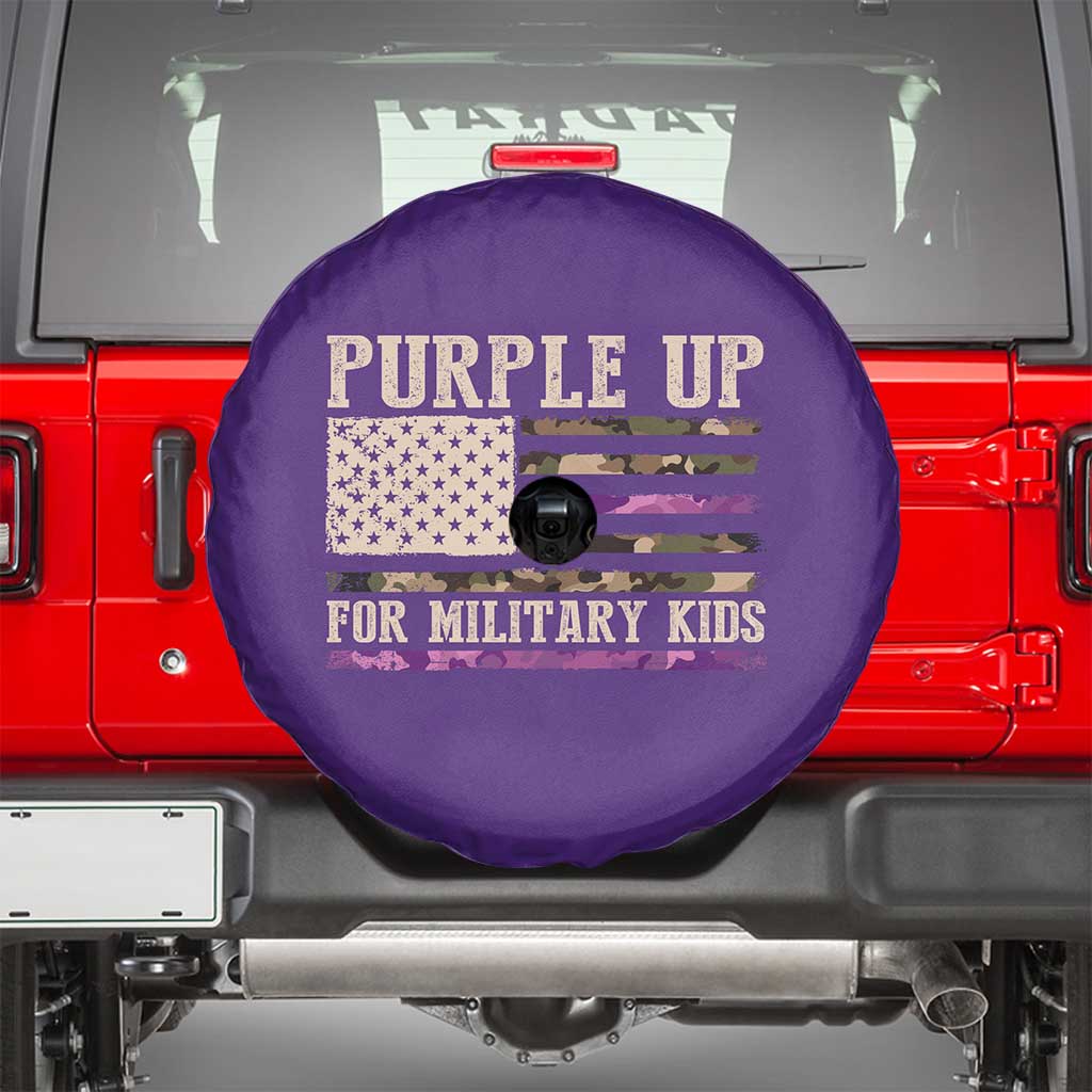 Purple Up For Military Kids Spare Tire Cover Military Child Month USA Flag Camouflage