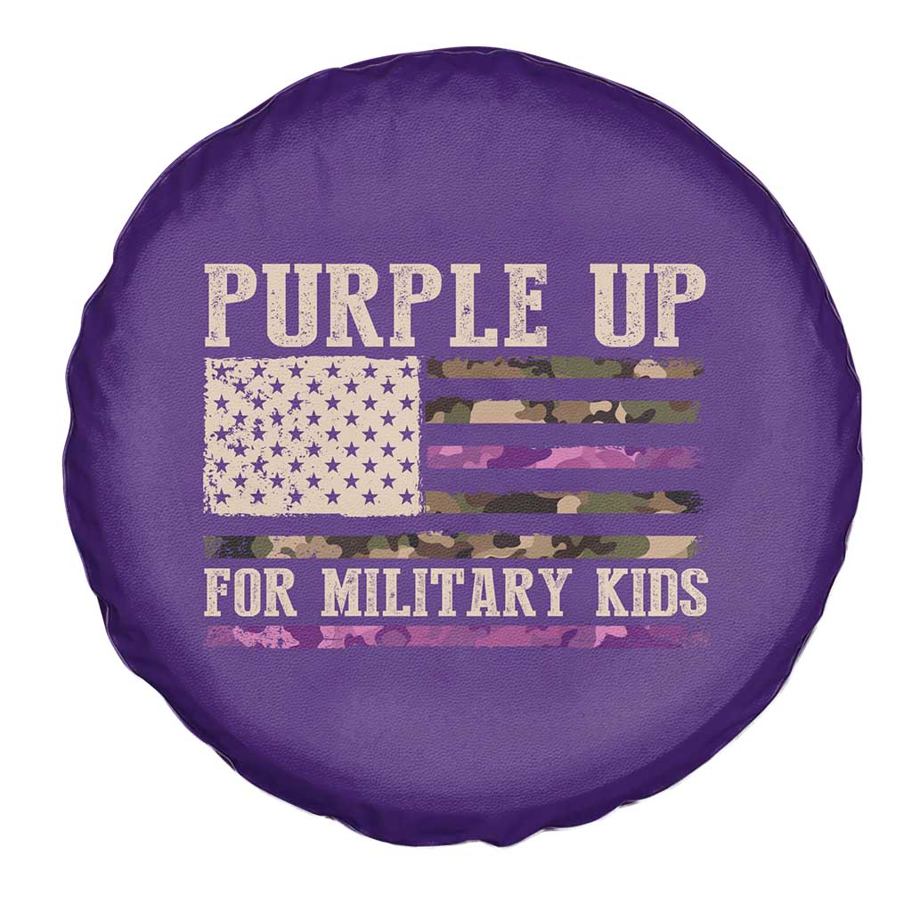 Purple Up For Military Kids Spare Tire Cover Military Child Month USA Flag Camouflage
