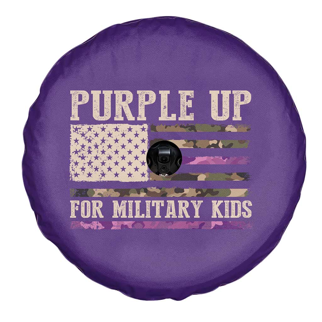 Purple Up For Military Kids Spare Tire Cover Military Child Month USA Flag Camouflage