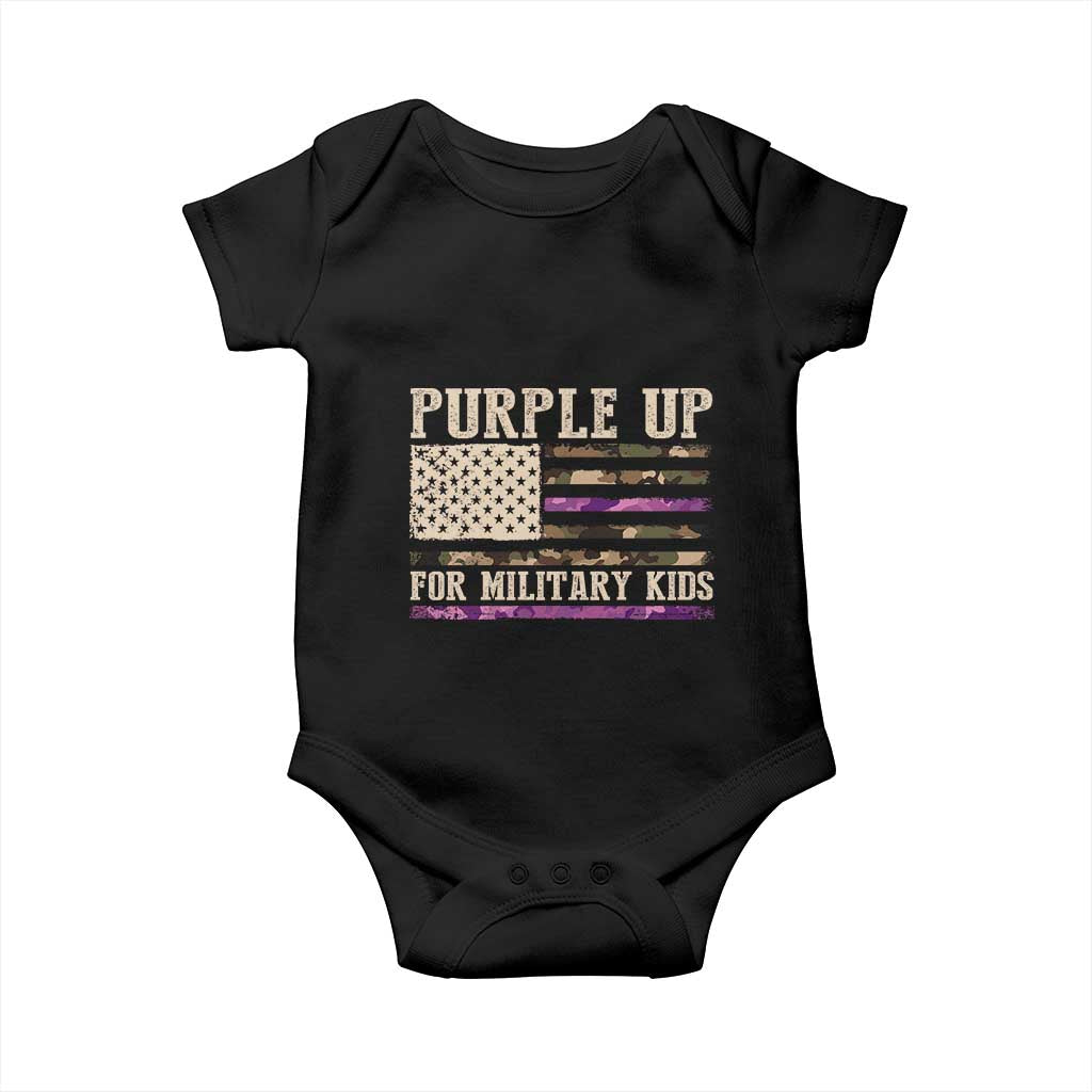 Purple Up For Military Kids Baby Onesie Military Child Month USA Flag Camouflage