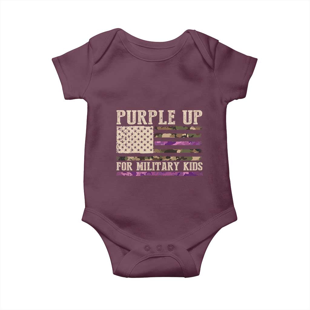 Purple Up For Military Kids Baby Onesie Military Child Month USA Flag Camouflage
