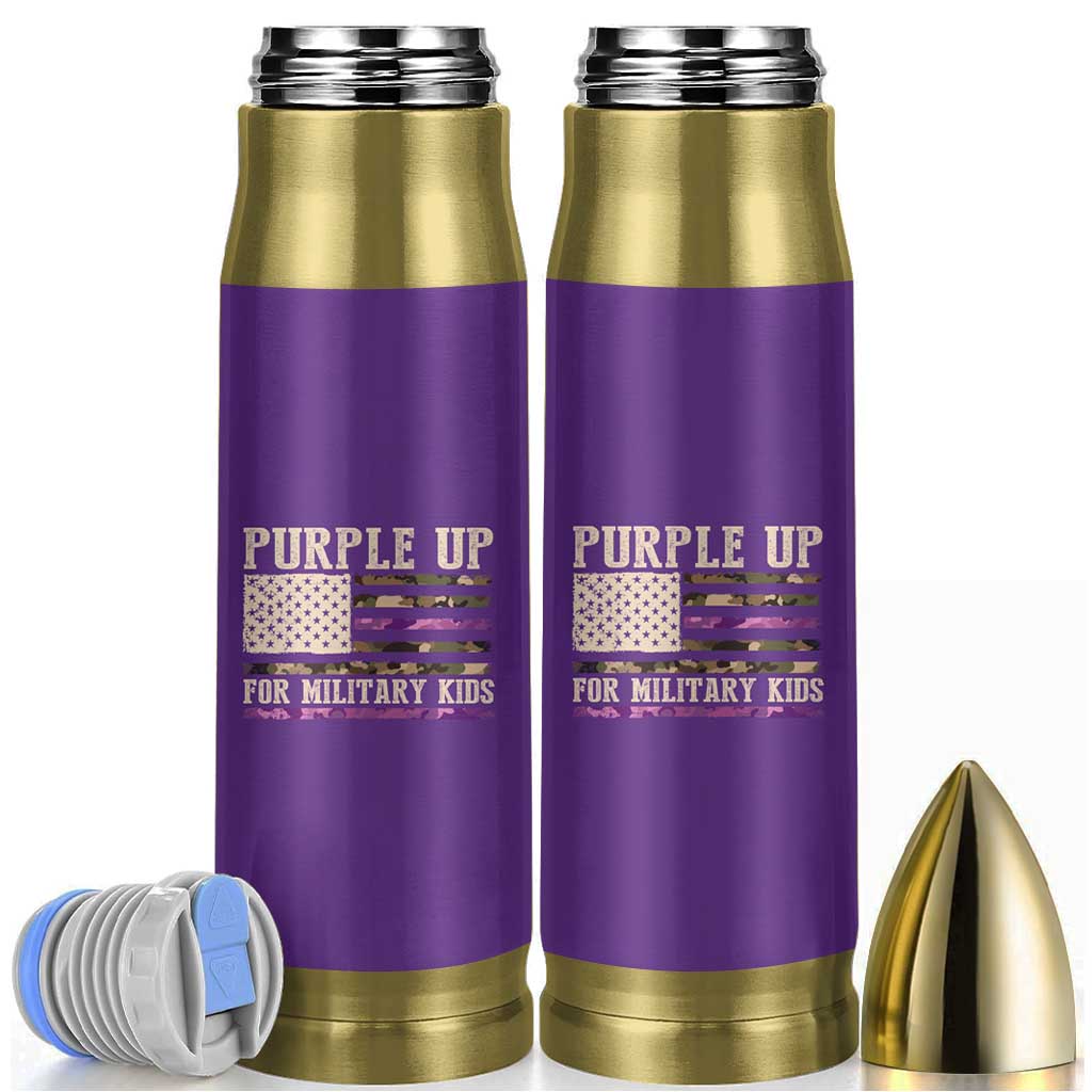 Purple Up For Military Kids Bullet Tumbler Military Child Month USA Flag Camouflage