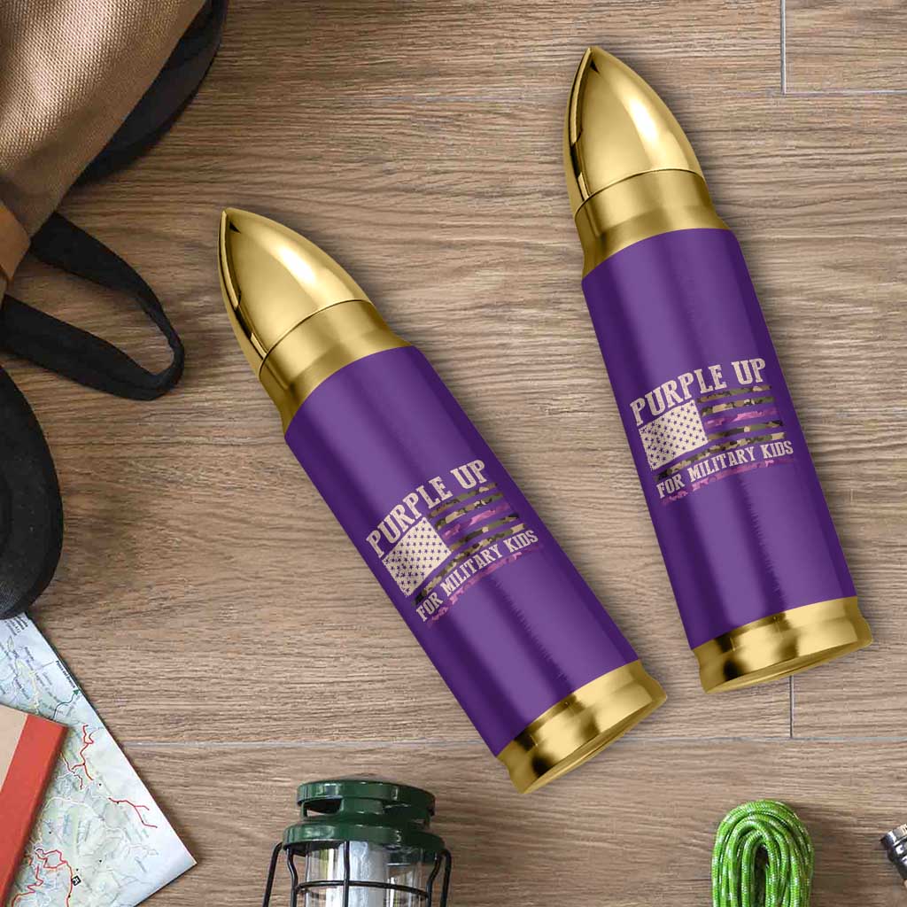 Purple Up For Military Kids Bullet Tumbler Military Child Month USA Flag Camouflage