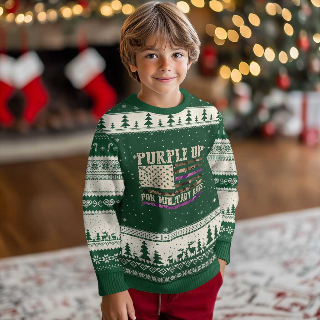 Purple Up For Military Kids Ugly Christmas Sweater Military Child Month USA Flag Camouflage - Wonder Print Shop