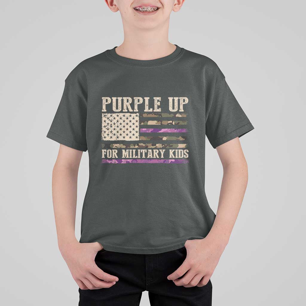Purple Up For Military Kids T Shirt For Kid Military Child Month USA Flag Camouflage