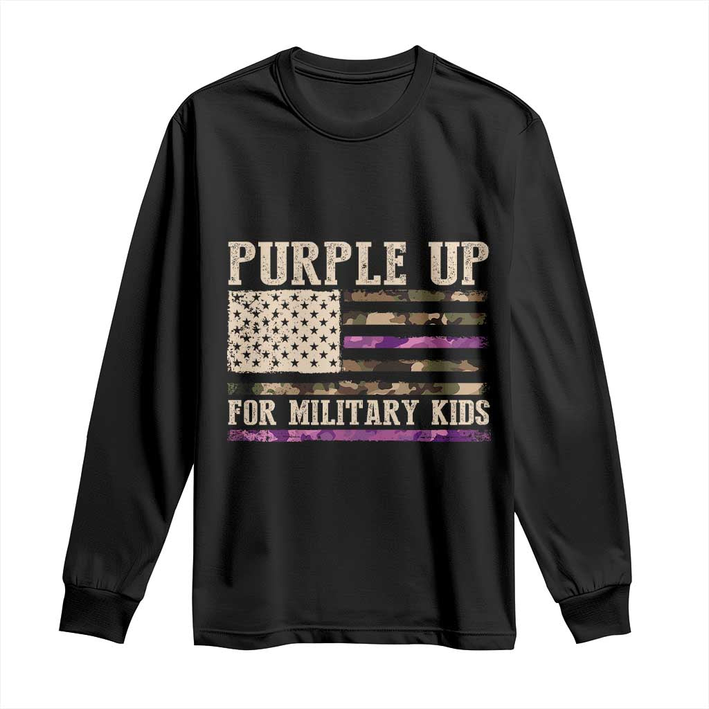 Purple Up For Military Kids Long Sleeve Shirt Military Child Month USA Flag Camouflage