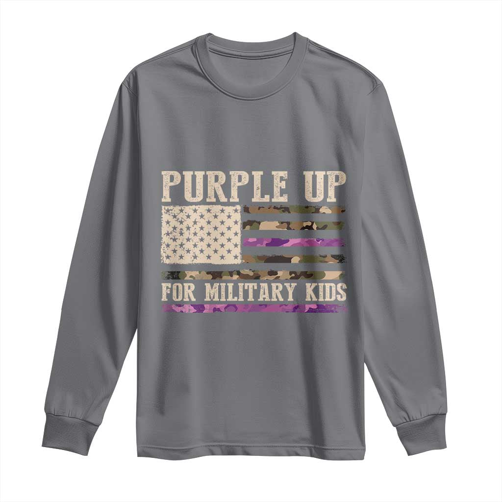 Purple Up For Military Kids Long Sleeve Shirt Military Child Month USA Flag Camouflage