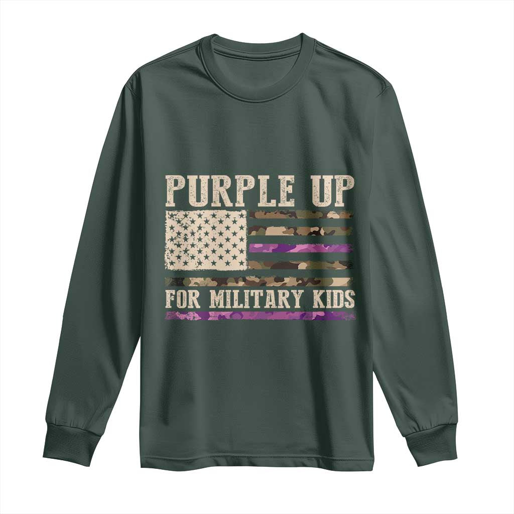 Purple Up For Military Kids Long Sleeve Shirt Military Child Month USA Flag Camouflage