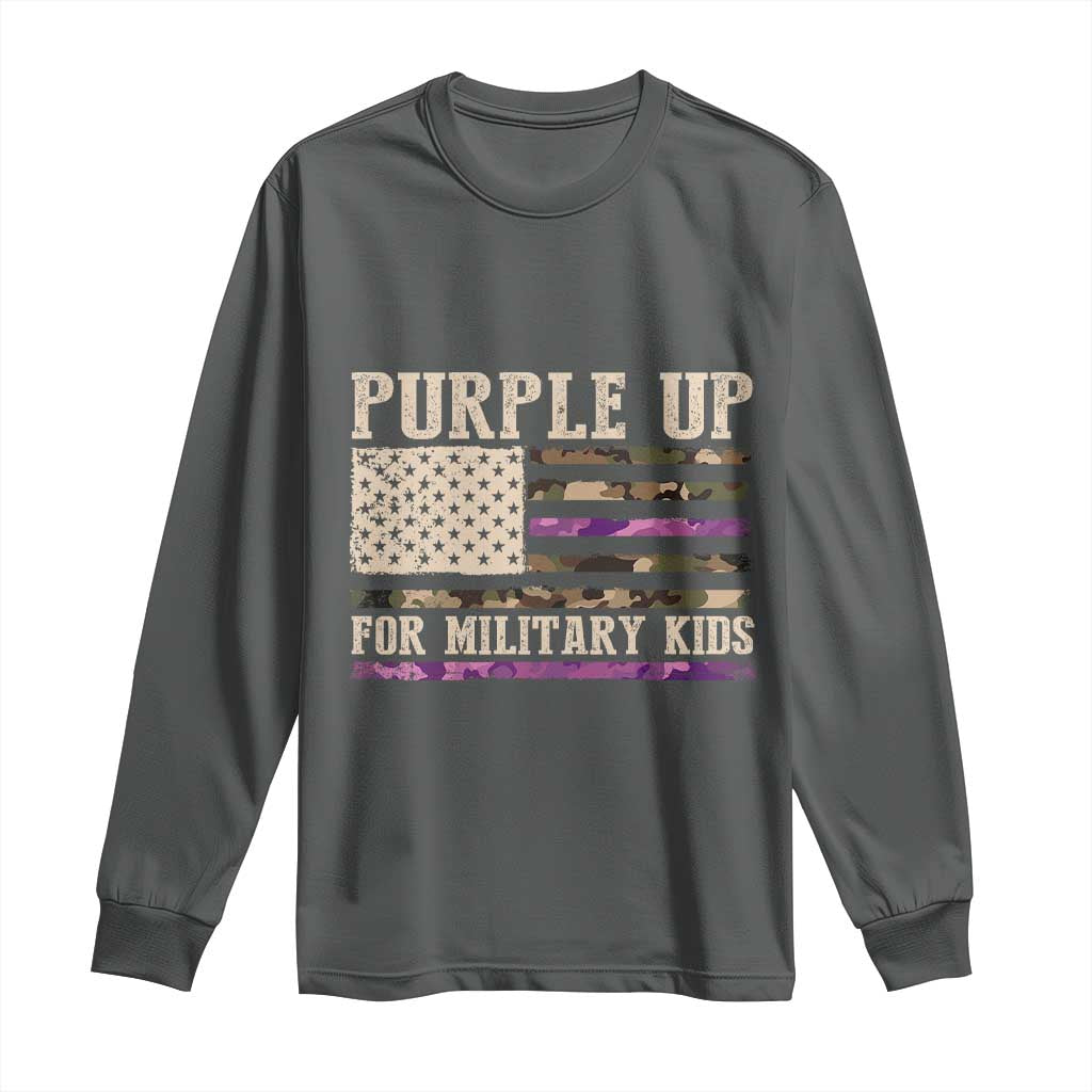 Purple Up For Military Kids Long Sleeve Shirt Military Child Month USA Flag Camouflage