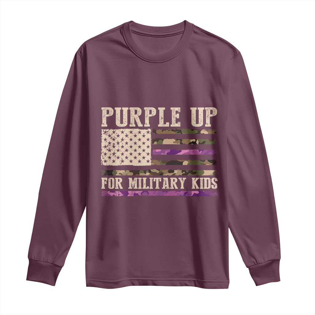 Purple Up For Military Kids Long Sleeve Shirt Military Child Month USA Flag Camouflage