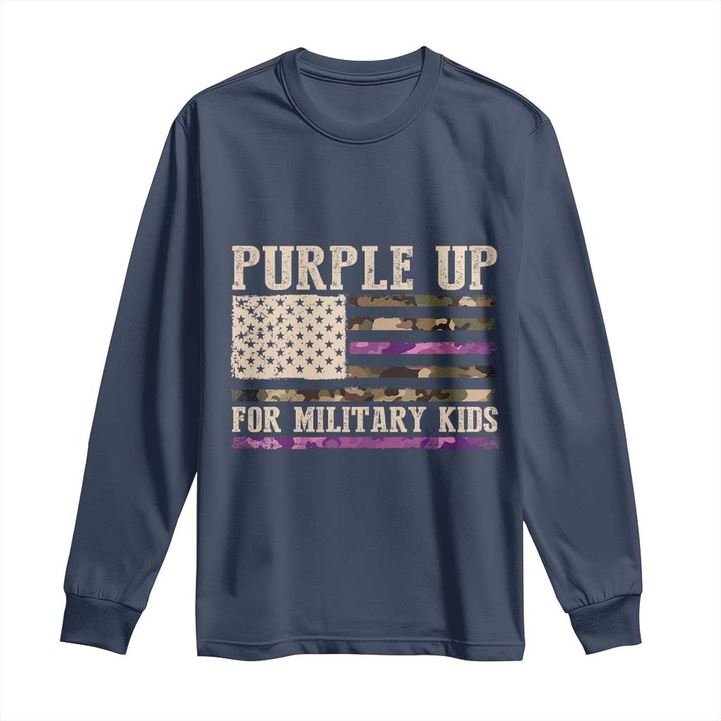 Purple Up For Military Kids Long Sleeve Shirt Military Child Month USA Flag Camouflage