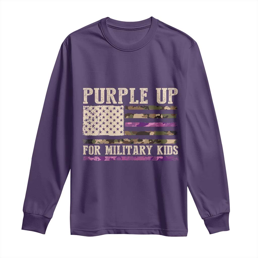 Purple Up For Military Kids Long Sleeve Shirt Military Child Month USA Flag Camouflage