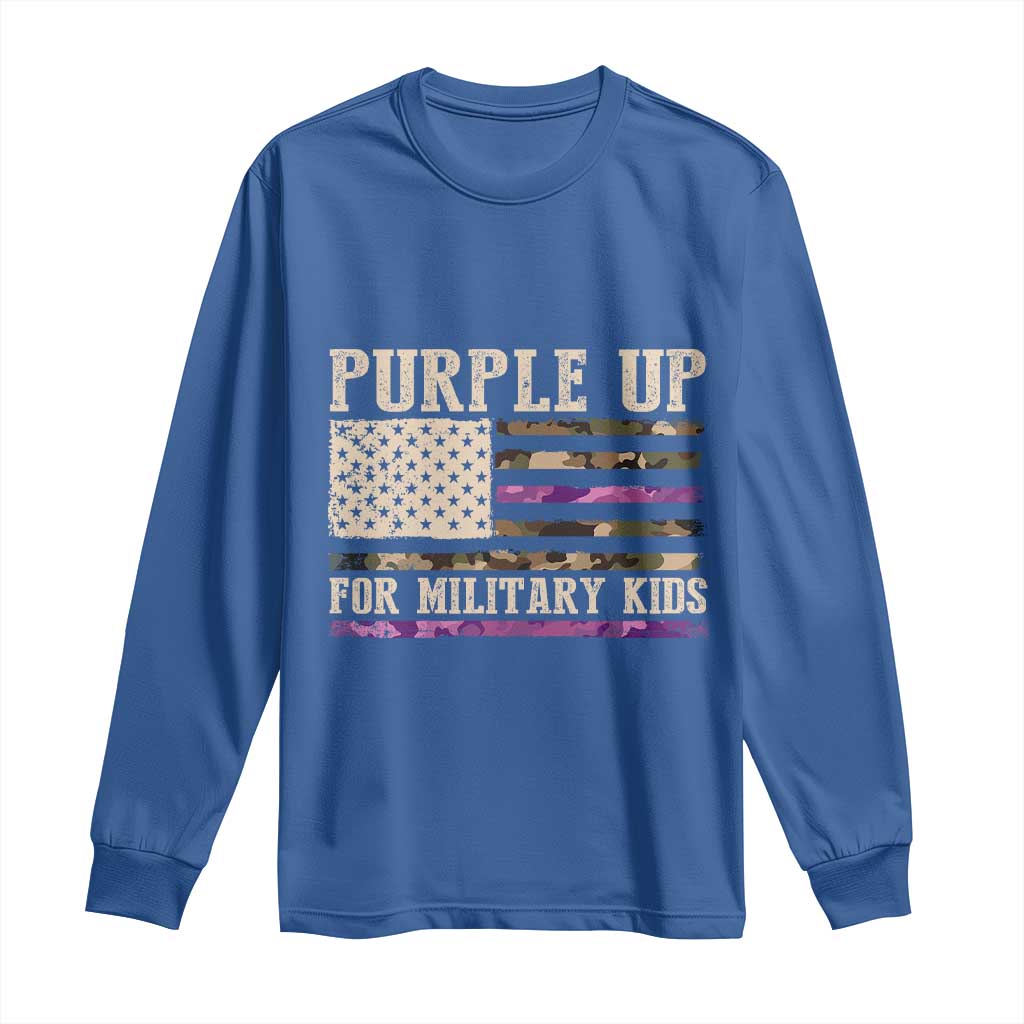 Purple Up For Military Kids Long Sleeve Shirt Military Child Month USA Flag Camouflage