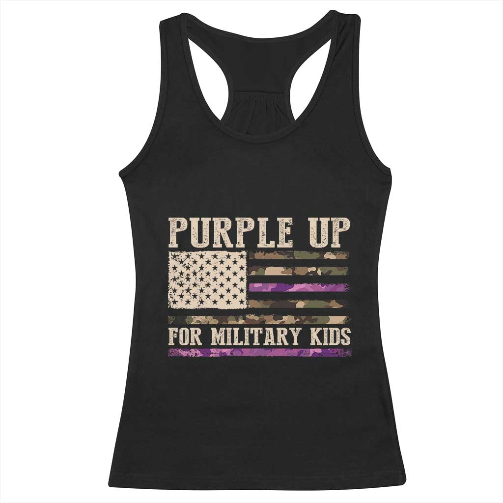 Purple Up For Military Kids Racerback Tank Top Military Child Month USA Flag Camouflage