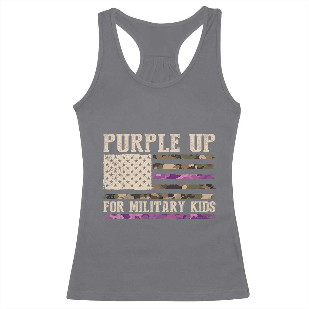 Purple Up For Military Kids Racerback Tank Top Military Child Month USA Flag Camouflage
