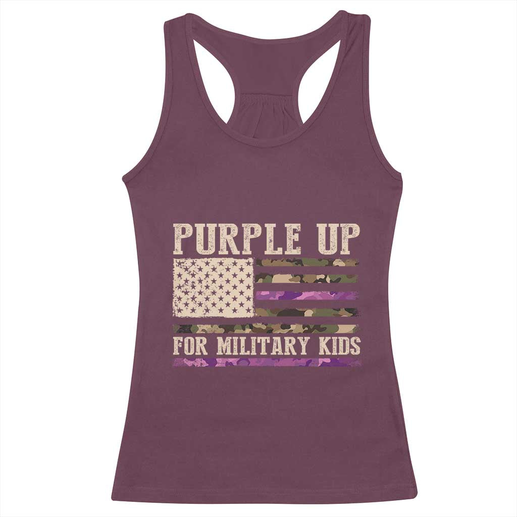 Purple Up For Military Kids Racerback Tank Top Military Child Month USA Flag Camouflage