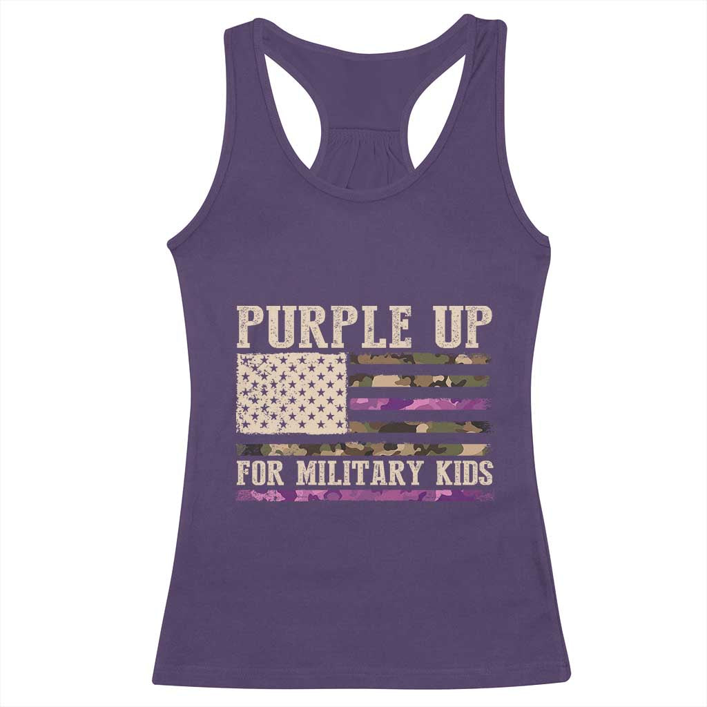 Purple Up For Military Kids Racerback Tank Top Military Child Month USA Flag Camouflage
