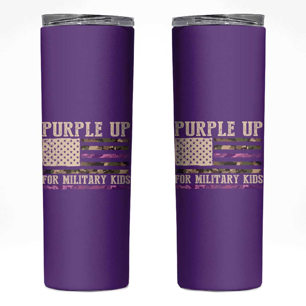 Purple Up For Military Kids Skinny Tumbler Military Child Month USA Flag Camouflage