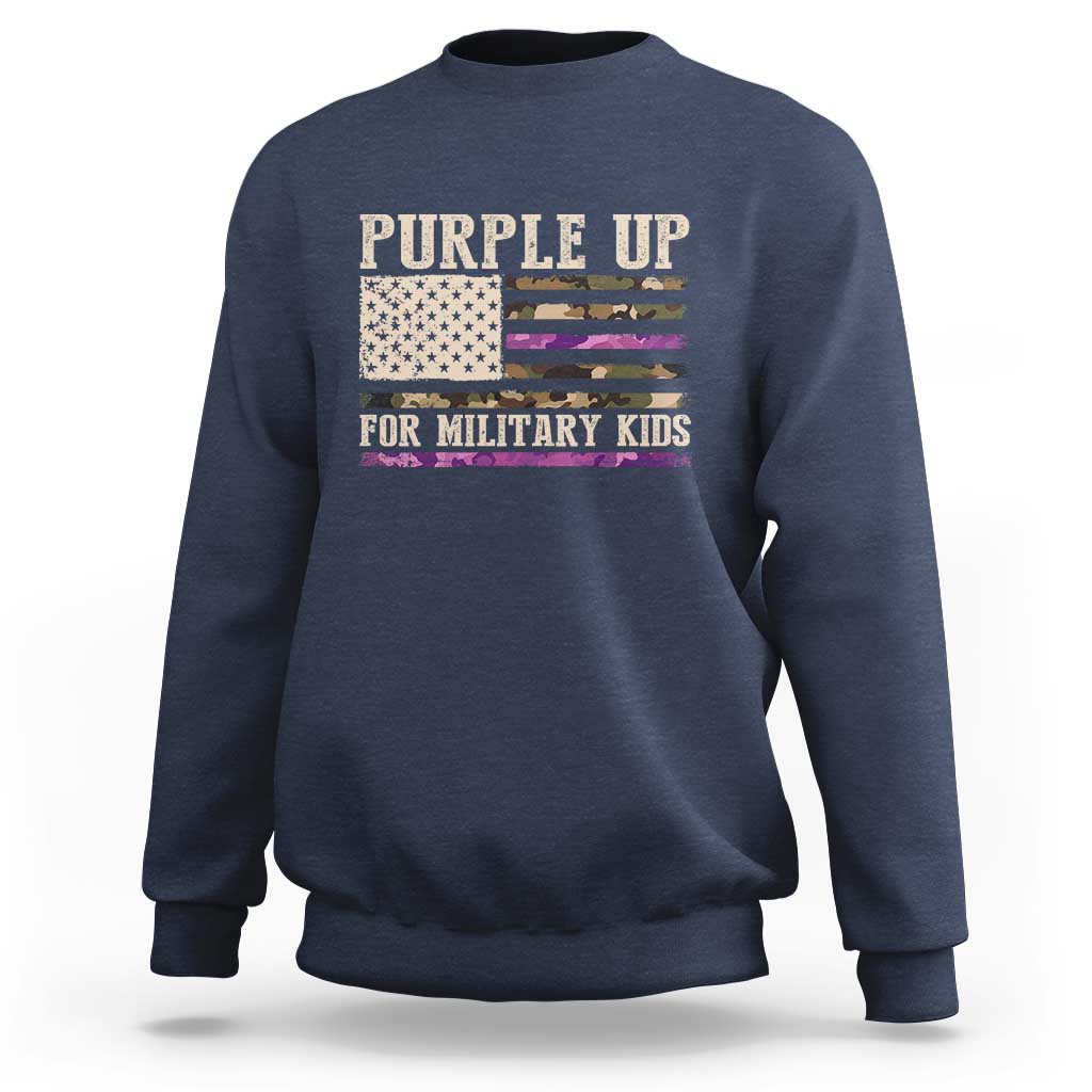 Purple Up For Military Kids Sweatshirt Military Child Month USA Flag Camouflage
