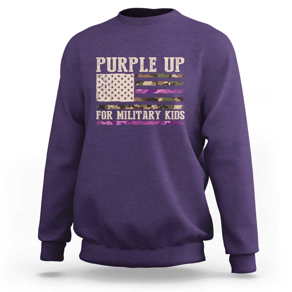 Purple Up For Military Kids Sweatshirt Military Child Month USA Flag Camouflage