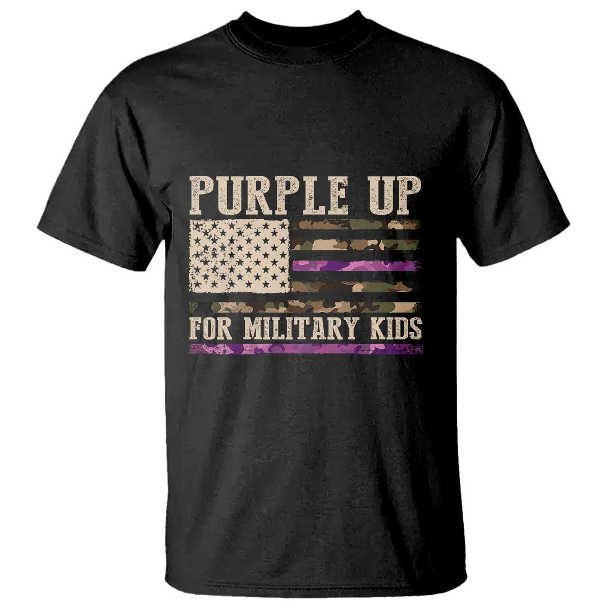 Purple Up For Military Kids T Shirt Military Child Month USA Flag Camouflage