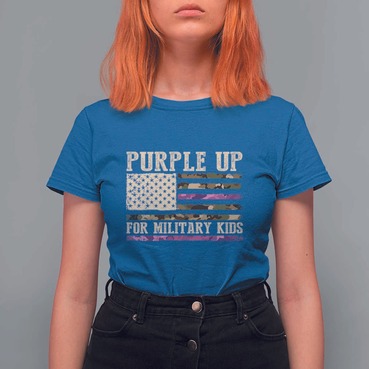 Purple Up For Military Kids T Shirt For Women Military Child Month USA Flag Camouflage