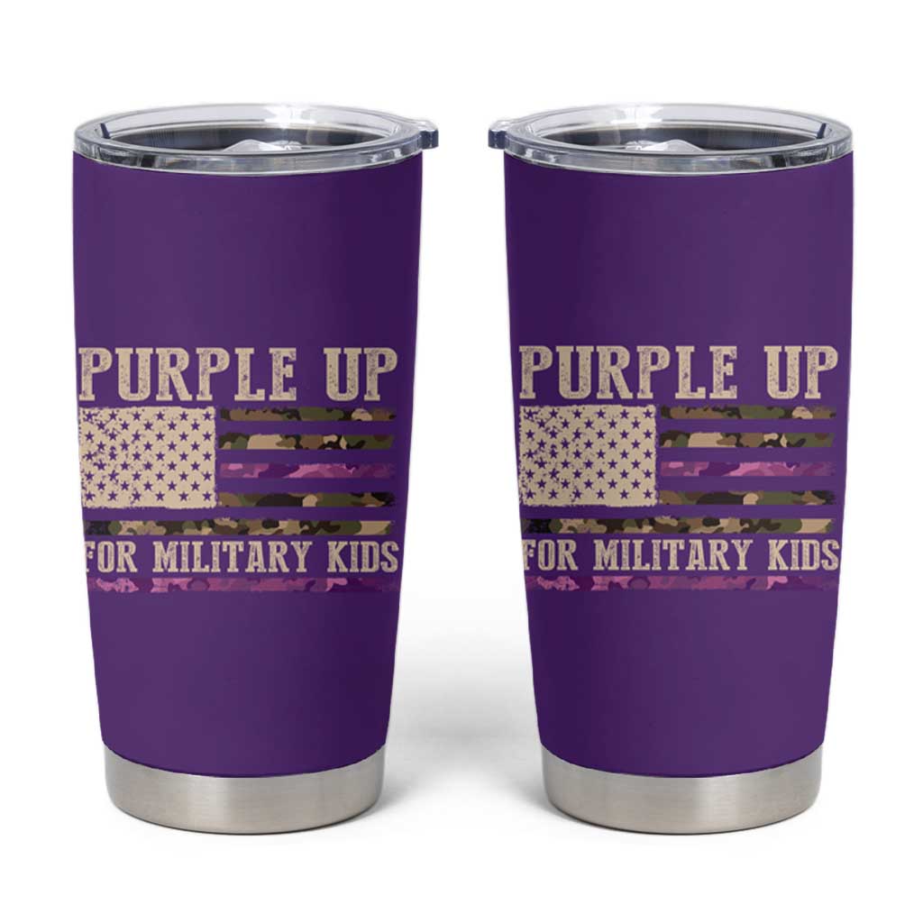 Purple Up For Military Kids Tumbler Cup Military Child Month USA Flag Camouflage