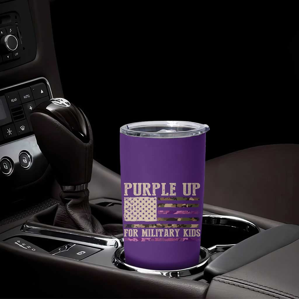 Purple Up For Military Kids Tumbler Cup Military Child Month USA Flag Camouflage