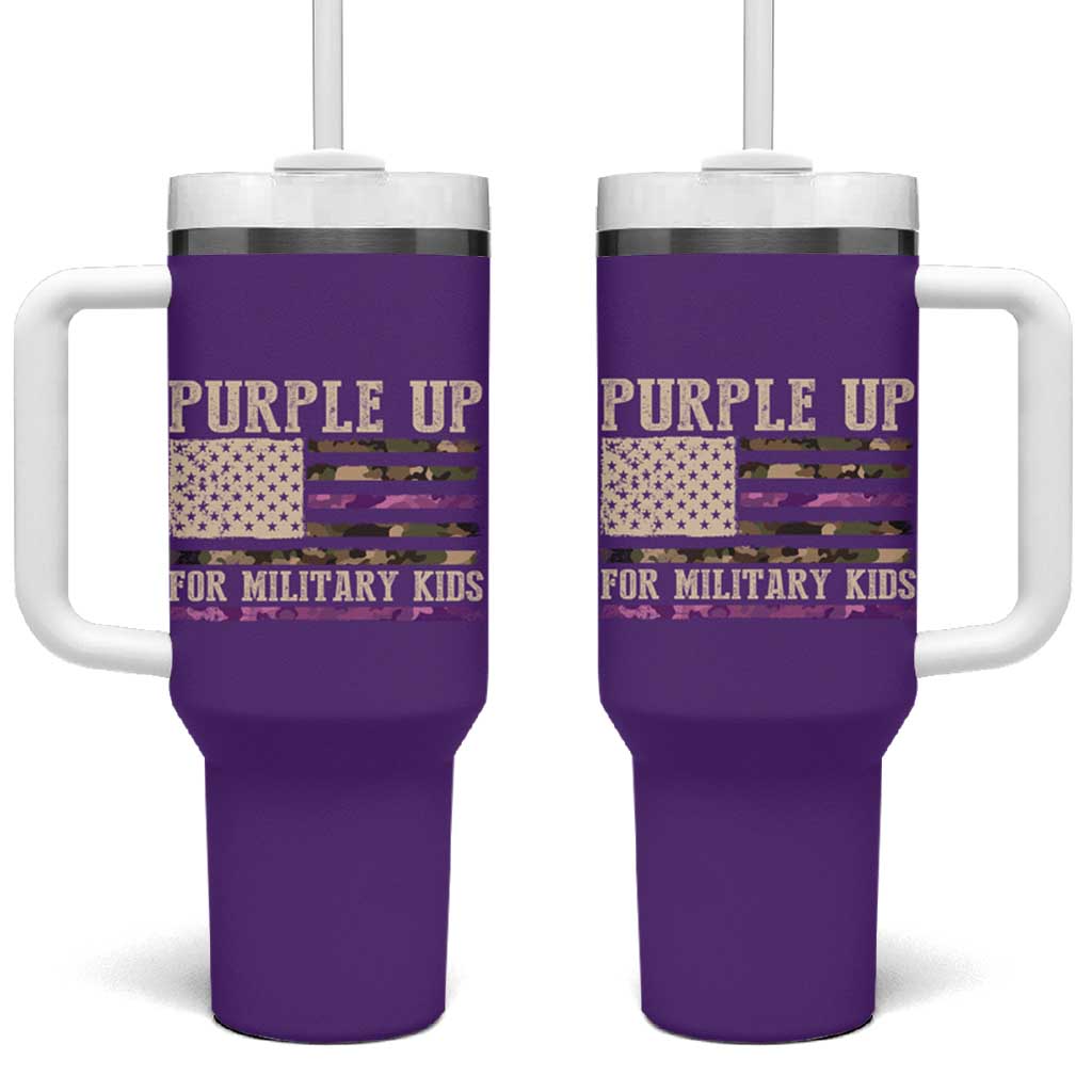 Purple Up For Military Kids Tumbler With Handle Military Child Month USA Flag Camouflage