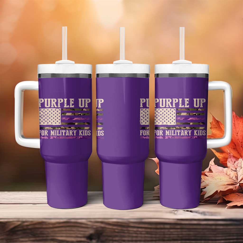 Purple Up For Military Kids Tumbler With Handle Military Child Month USA Flag Camouflage