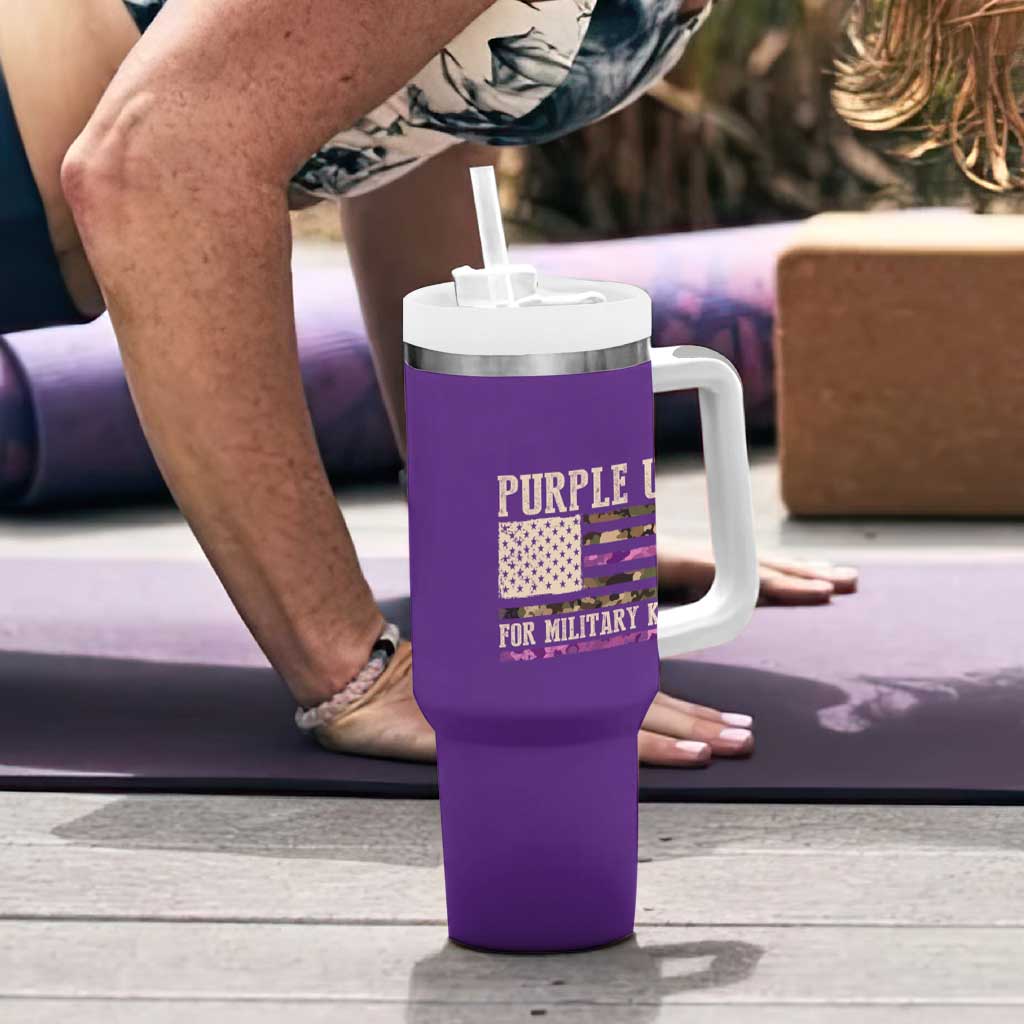Purple Up For Military Kids Tumbler With Handle Military Child Month USA Flag Camouflage
