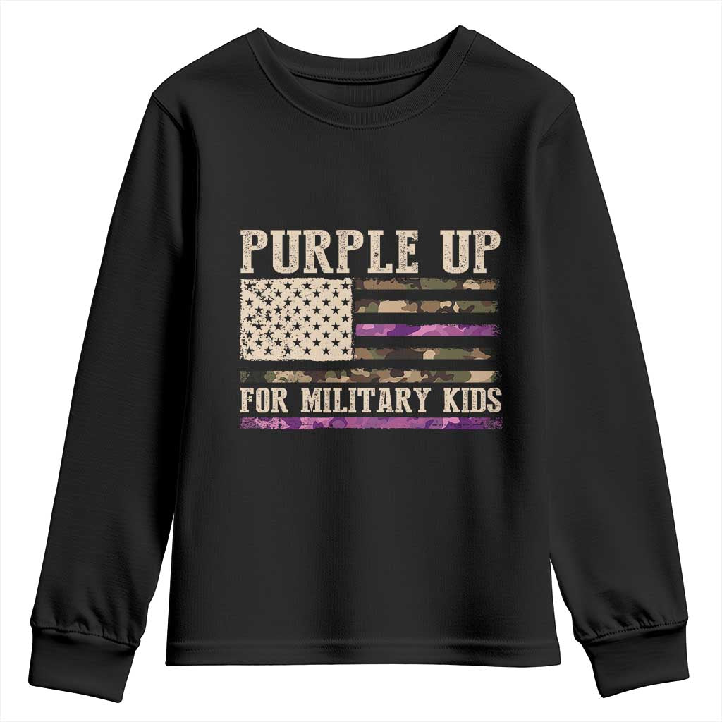 Purple Up For Military Kids Youth Sweatshirt Military Child Month USA Flag Camouflage