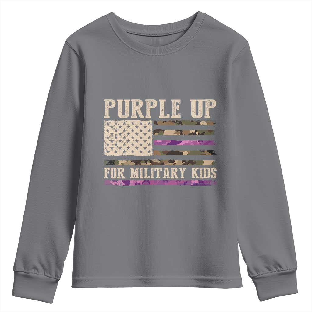 Purple Up For Military Kids Youth Sweatshirt Military Child Month USA Flag Camouflage