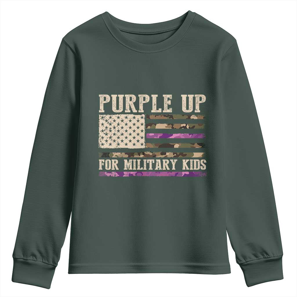 Purple Up For Military Kids Youth Sweatshirt Military Child Month USA Flag Camouflage