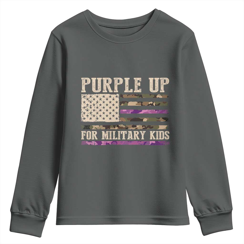 Purple Up For Military Kids Youth Sweatshirt Military Child Month USA Flag Camouflage